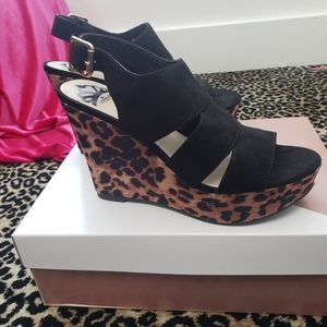 FERGALIOUS by Fergie Valentina Black & Leopard Wedges in box  Size 7